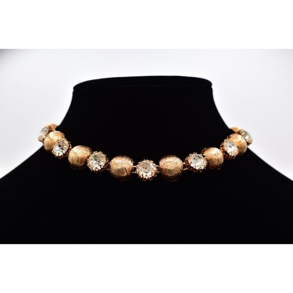 kramer Jewelry - kramer Vintage Crystal Choker Necklace Gold Tone Chunky Chain Signed 1950s BinBM